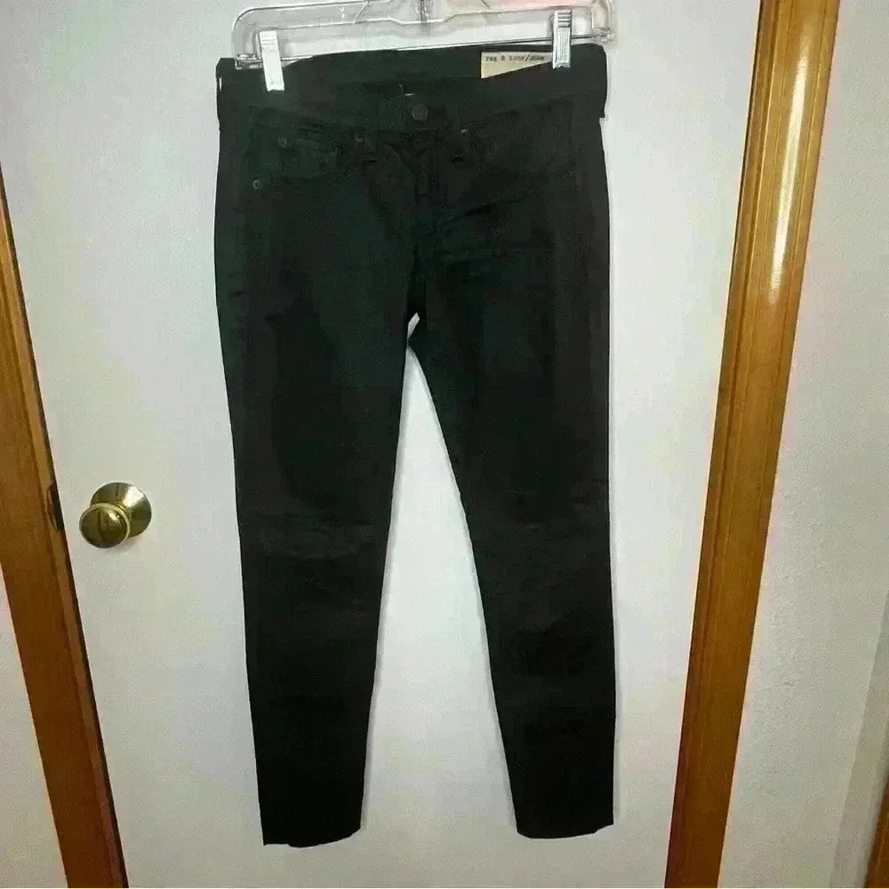 Rag And Bone The Legging Jean‎ Women 26 Black Sheen Slim Skinny Fitted Stretch
